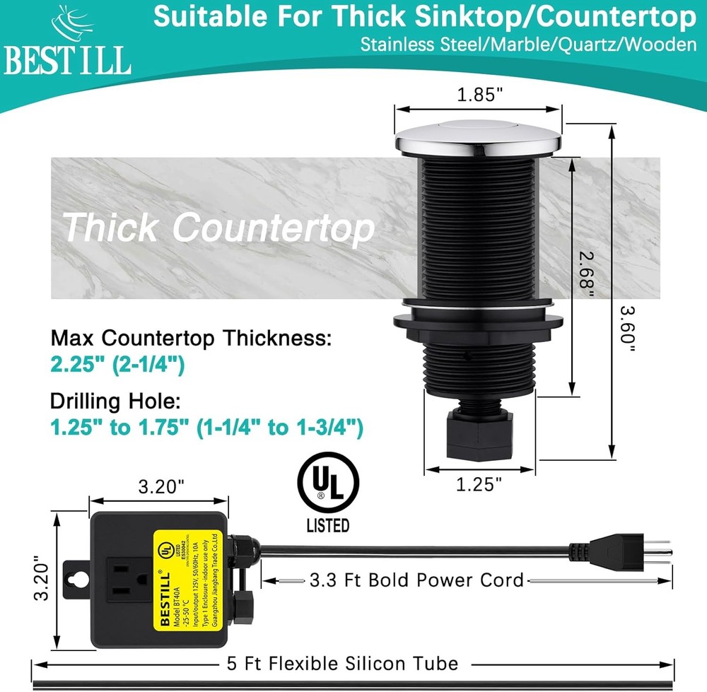 Sink Top Garbage Disposal Air Switch Kit with Single Outlet