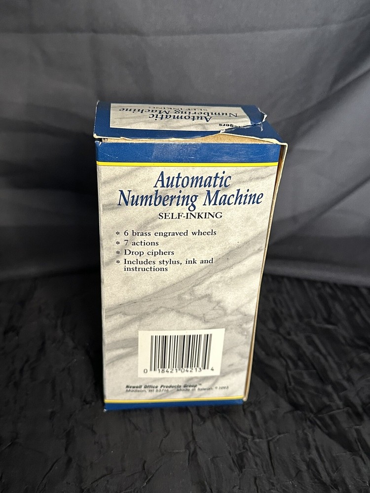 Rogers Automatic Numbering Machine Self Inking 6 Wheels 7 Actions W/Manual & Box