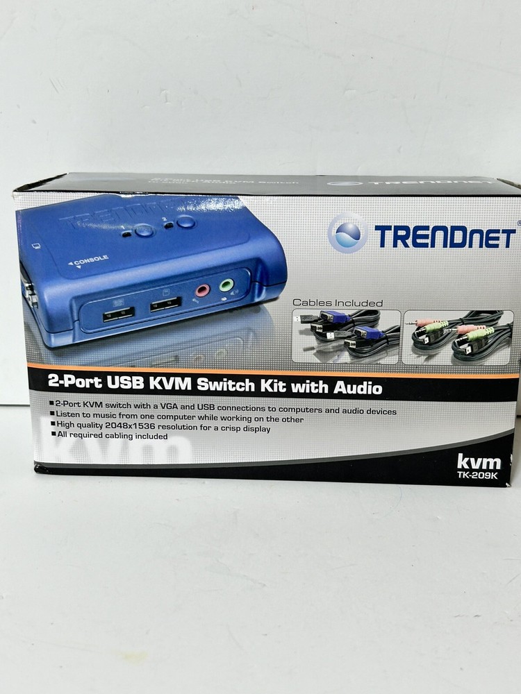 NEW Trendnet 2 Port PS/2 KVM Switch Kit W/Audio Controls 2 Computers TK-208K