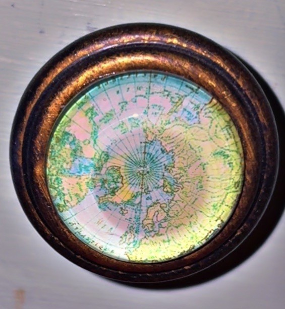 Vintage Writing Desk With Solid Brass Decorative Globe Design Knobs