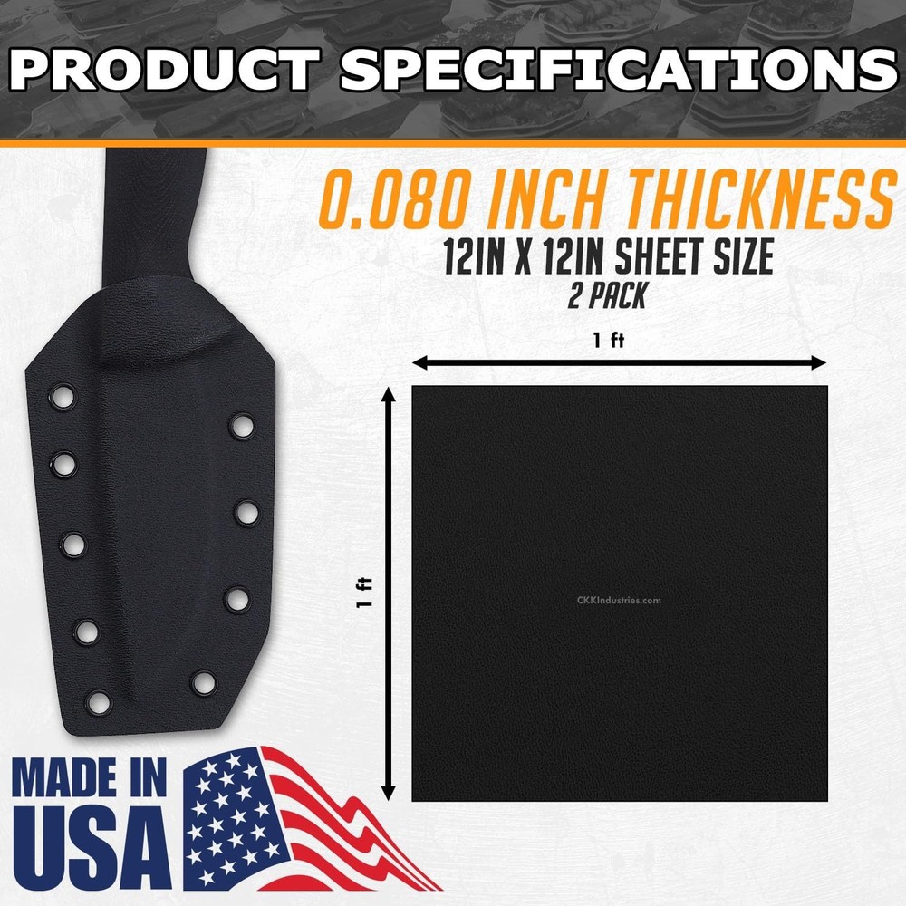 Kydex V Thermoform Sheets - Black P1 Texture, 2 Pack for Custom Projects