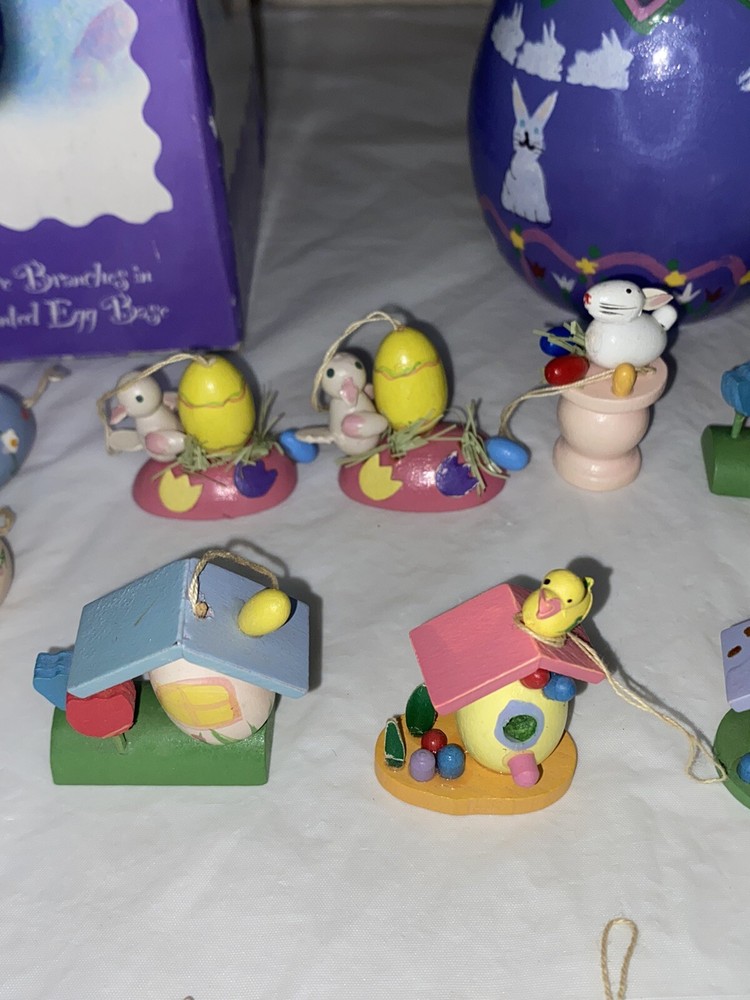 18" Easter Tree Wooden Ornaments Eggs Bunny Hand Painted