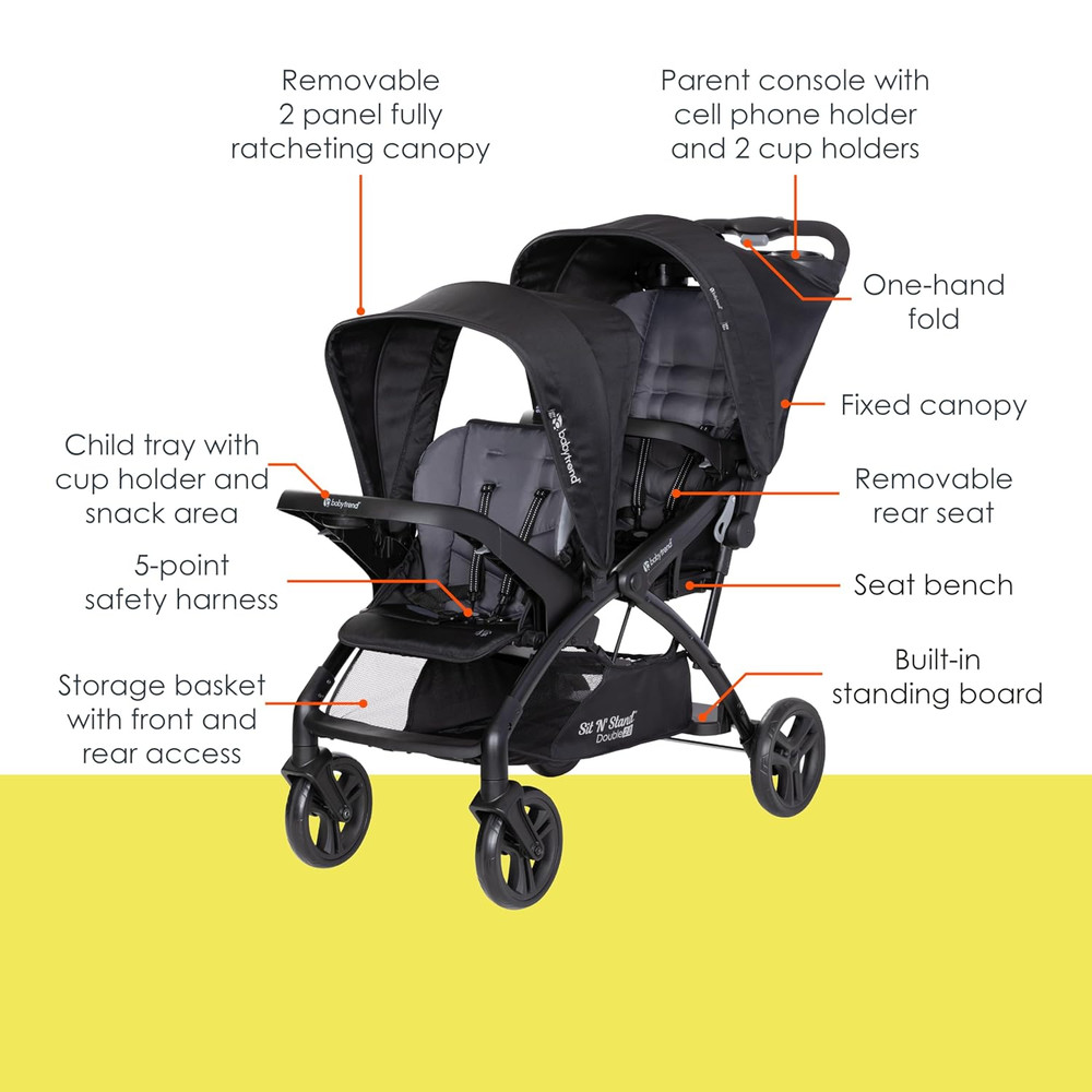 Sit N' Stand® Double 2.0 Stroller, Dash Black