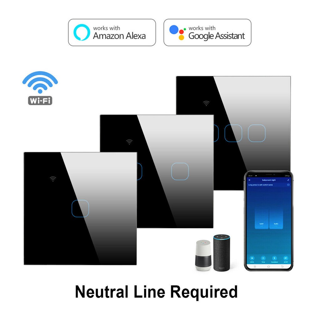 WIFI Smart Light Touch Switch 3Gang Controller Wall Control Panel  Google Home