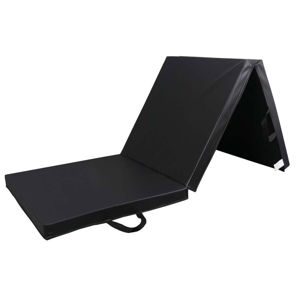 6'x2'x2" Tri-Fold Folding Gym Exercise Mat Stretching Yoga Mat Black with Handle