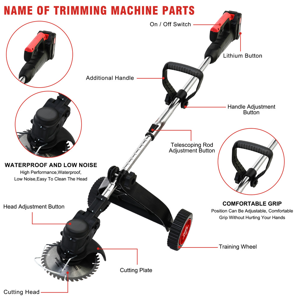 Cordless String Trimmer, Edger Weed Whacker Grass Eater Lawn Cutter w/2*2000mAh