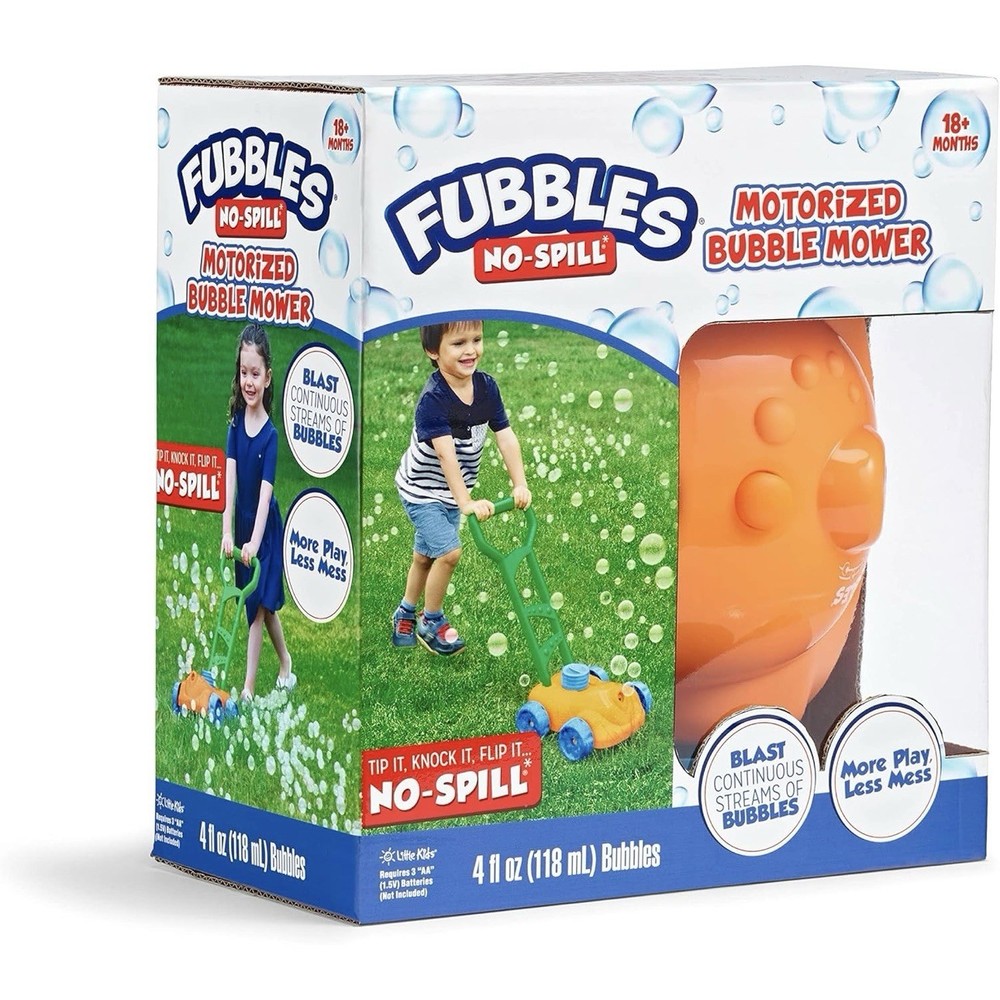FUBBLES No Spill Bubble Motorized Mower Toy Ages 3+ Includes Bubble Solution NEW