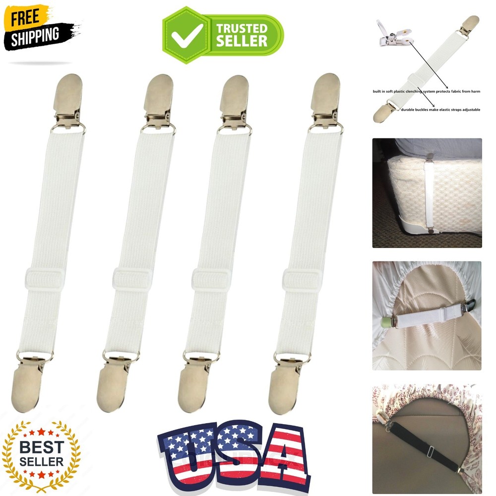 Bed Sheet Clips Straps Sheet Holder Mattress Clips, 4 Pcs Adjustable Elastic ...