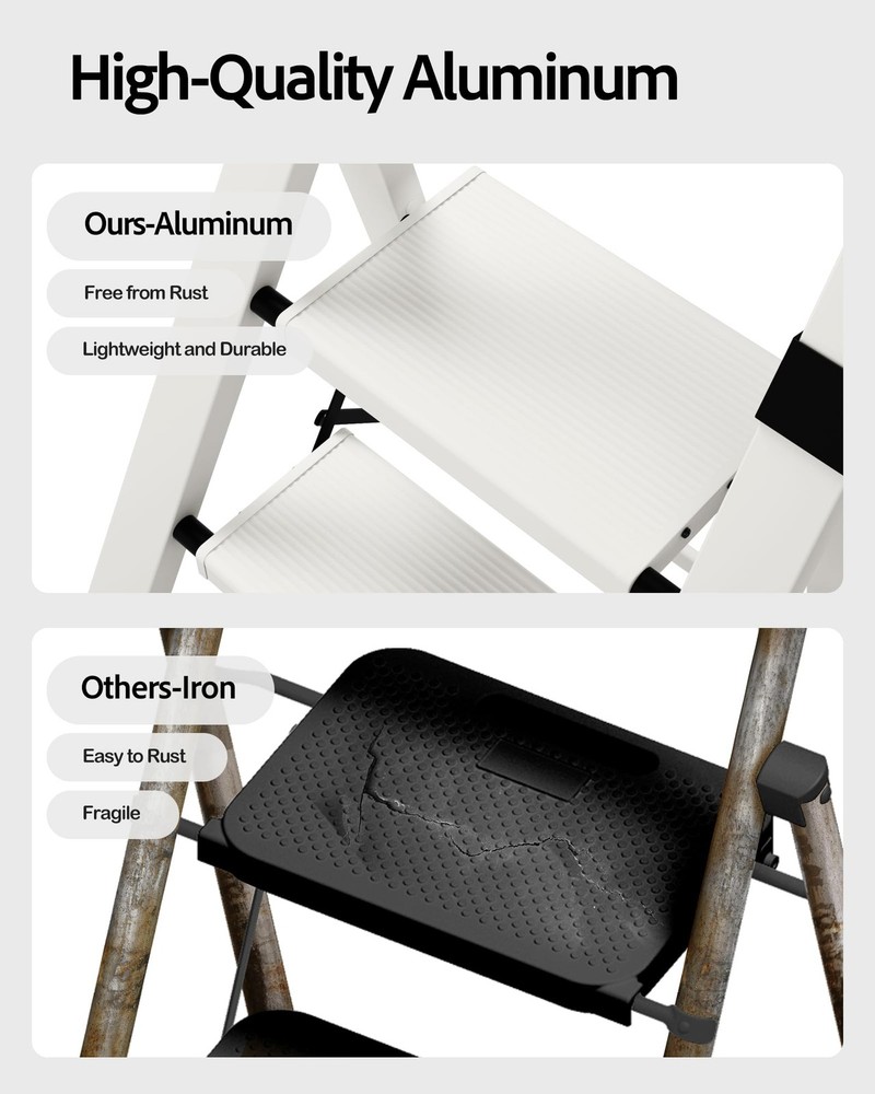 4 Step Ladder, Lightweight Aluminum Step Stool with Convenient Handgrip, Fold...