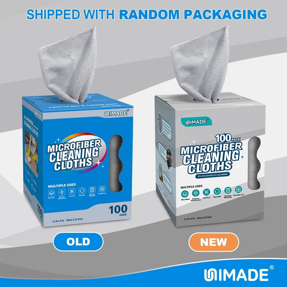 UNIMADE Microfiber Cleaning Cloth, 100 Sheets 100 Pack, Grey