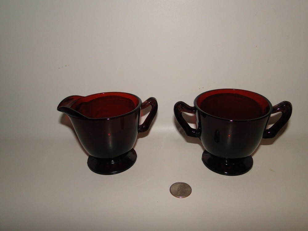 Hocking ROYAL RUBY RED  FOOTED CREAMER & SUGAR, 3 1/4" Tall