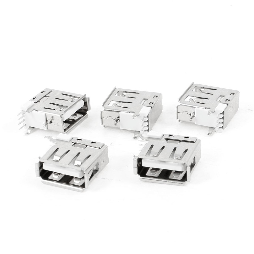 5Pcs USB Type A Female Side Insert DIP 90 Degree 4-Pin Jack Socket
