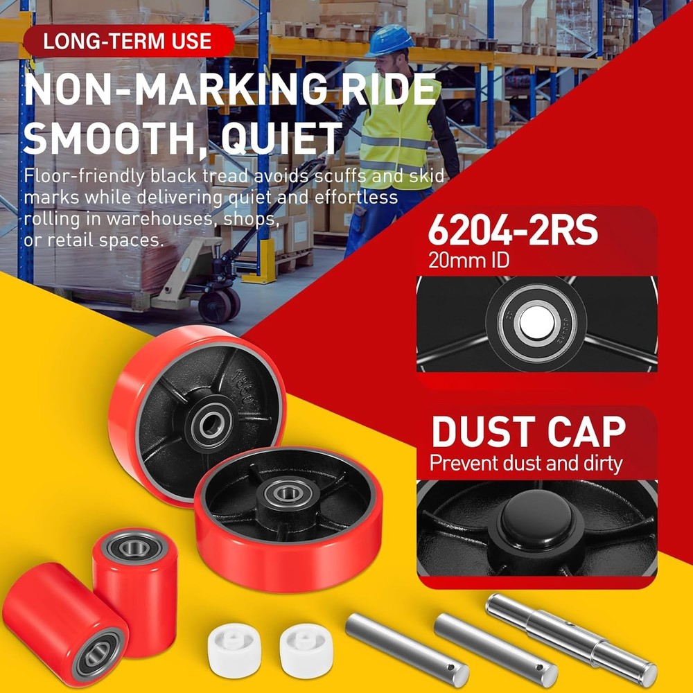Pallet Jack/Truck Full Replacement Kit Steering Wheels 7"x 2" Front Load Roller