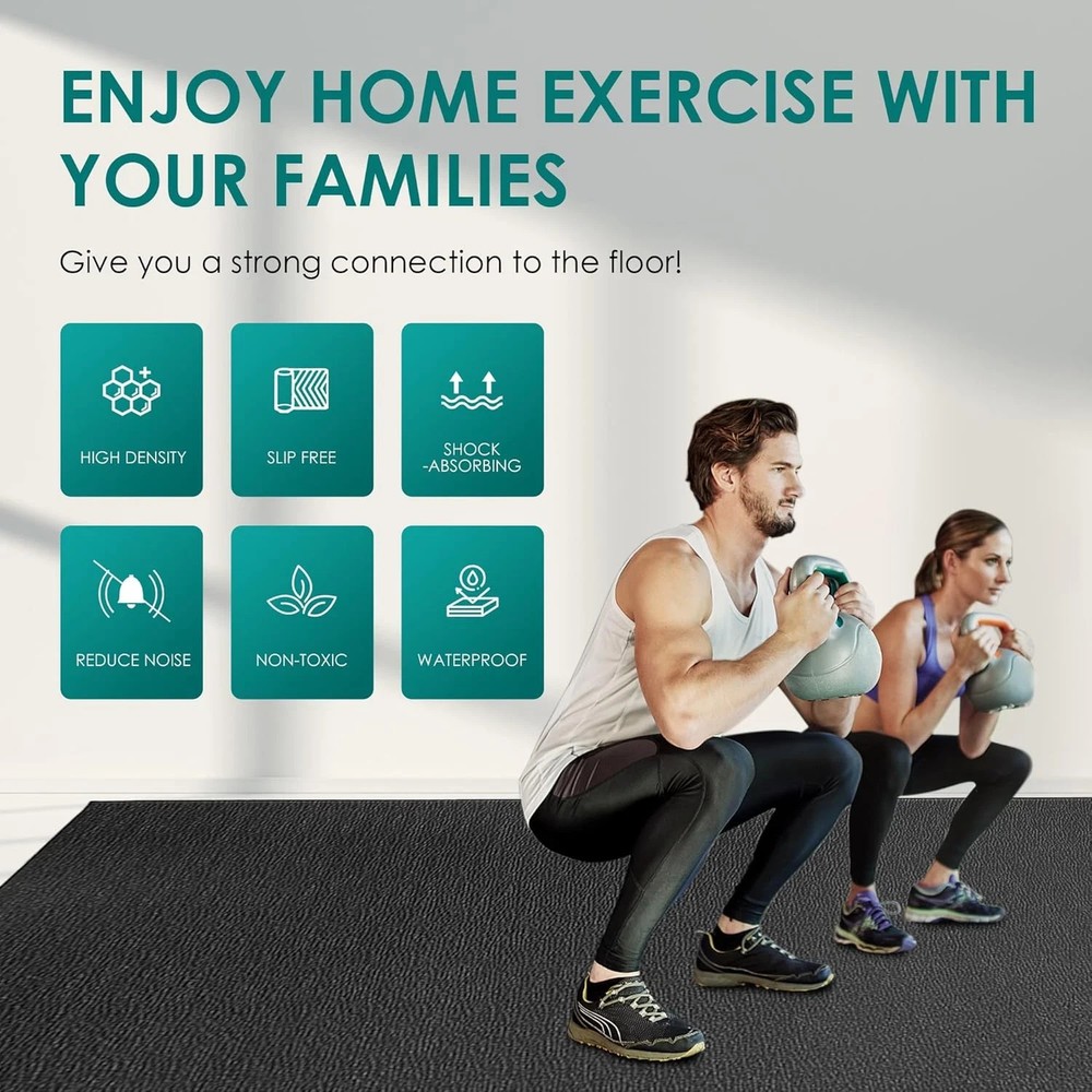 Extra Durable Large Exercise Mat for Home Gym - Non-Slip & Shoe-Friendly