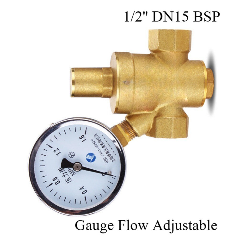 1/2'' DN15 BSP Brass Water Pressure Reducing Valve W/ Gauge Flow Adjustable NEW