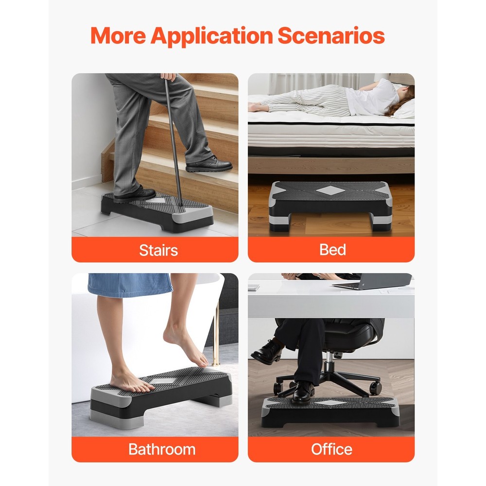 Step Platform Adjustable Height 4 Riser Aerobic Stepper Gray