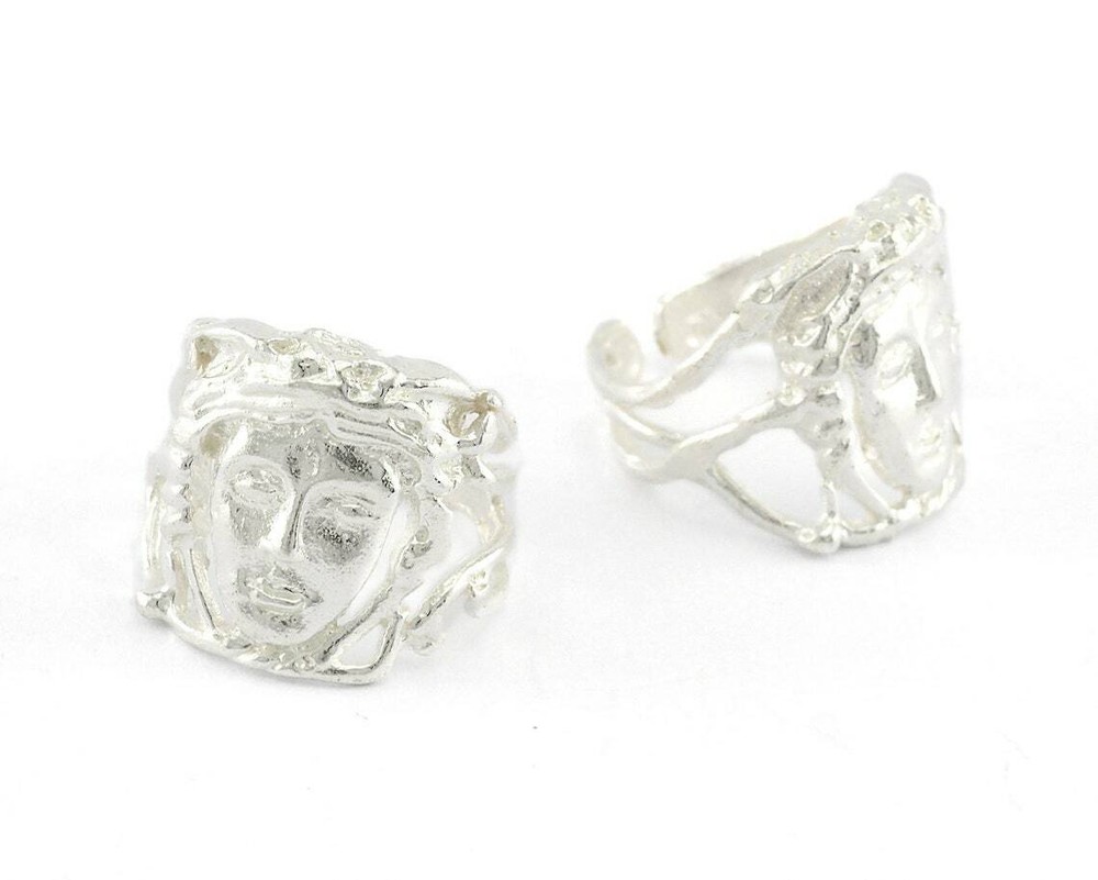 Face Adjustable Ring Shiny Silver plated brass (19mm 9US inner size) 3248
