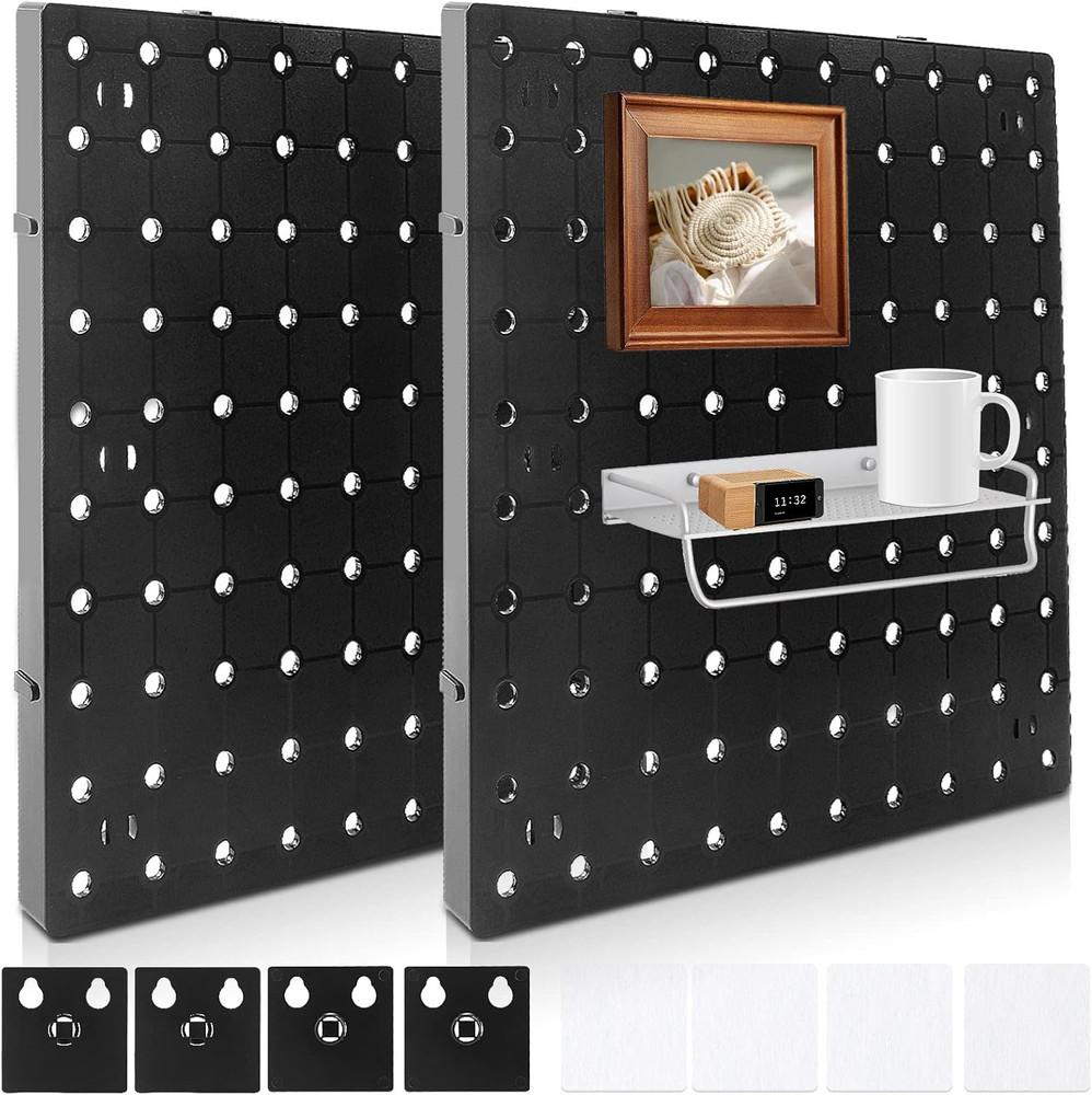 2 PCS Pegboard Wall Organizer, Self-Adhesive Peg Board Wall Panel Kits Pegboard