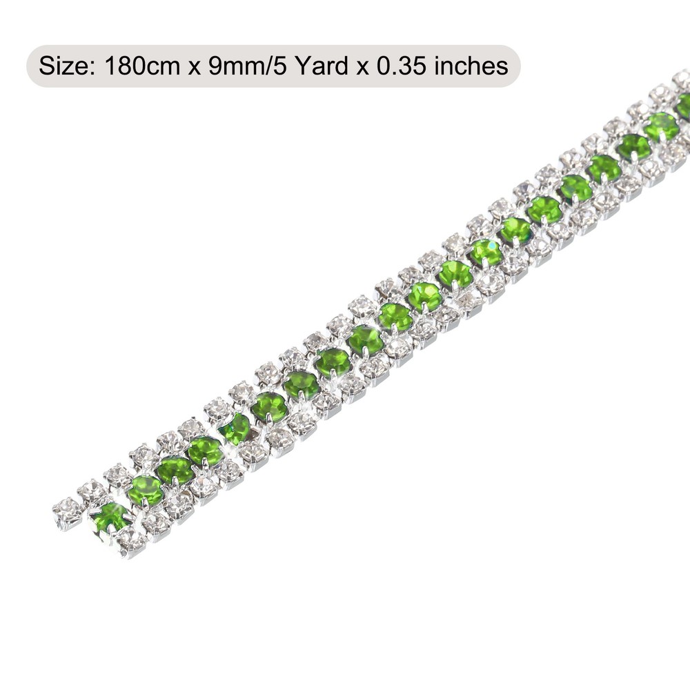 2 Yard 9mm 3 Rows Crystal Rhinestone Close Chain Silver Light Green White