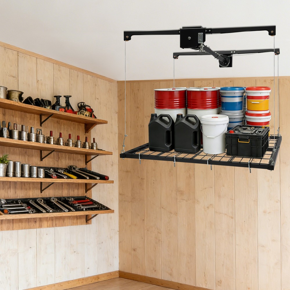 300lbs Garage Storage Rack Ceiling Warehouse Organizer Rack Lifting Storage Rack