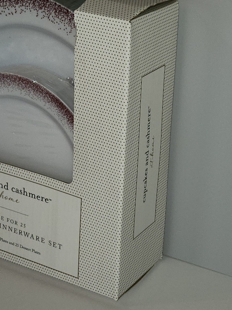 Cupcakes And Cashmere Disposable Dinnerware Set White/Red Sparkle Plastic 50 Pc