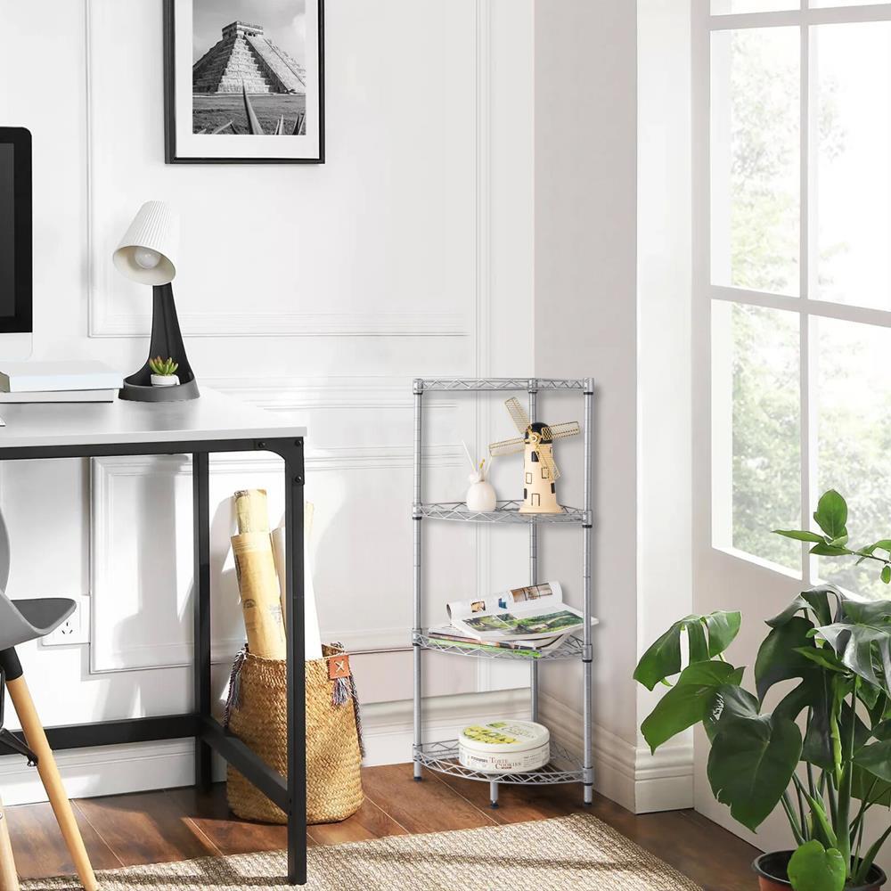 4 Tier Corner Shelf Rack Kitchen Bathroom Storage Wire Organizer Space Saving