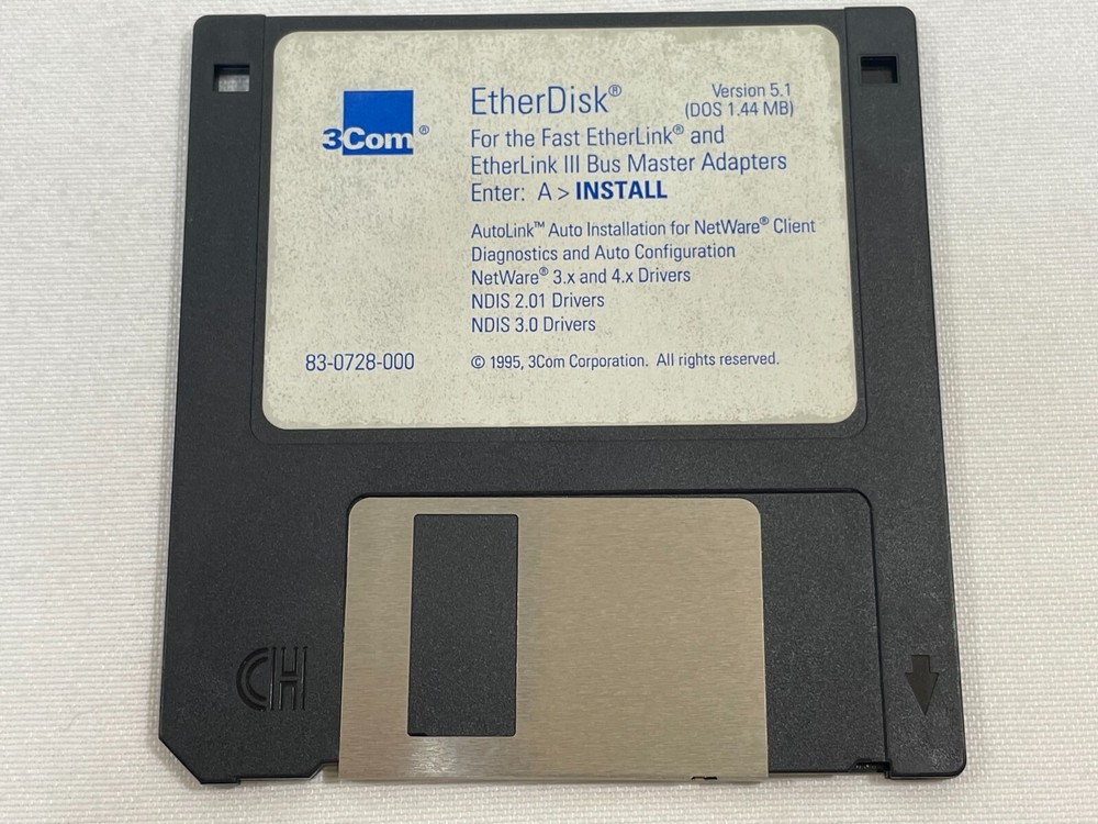 Vintage 1998 3Com EtherDisk XL Version 3.1 PC Computer Software 3.5" Floppy Disk