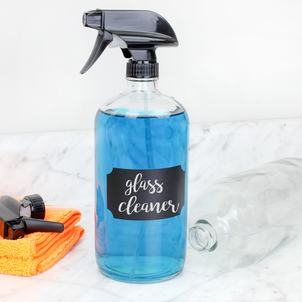 32oz Glass Spray Bottles, Quart w/ 3-Setting Adjustable Trigger Sprayers