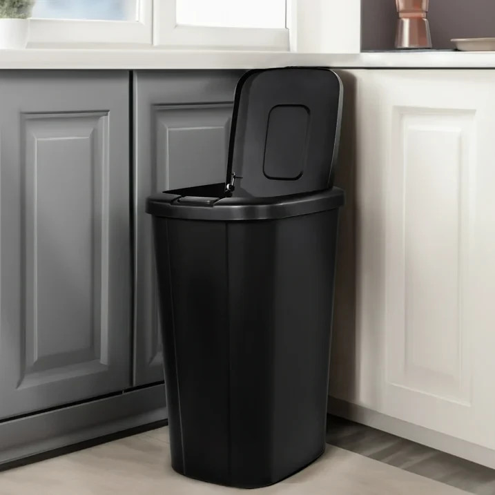 Hefty Kitchen Trash Can, 13.3 Gallon Plastic Touch Top Garbage Bin with Push But