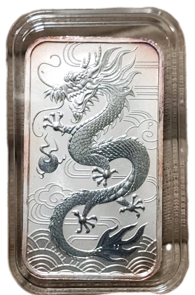 2018 1 Oz Silver $1 Australia DRAGON Rectangular BU Coin WITH Natural Tone.