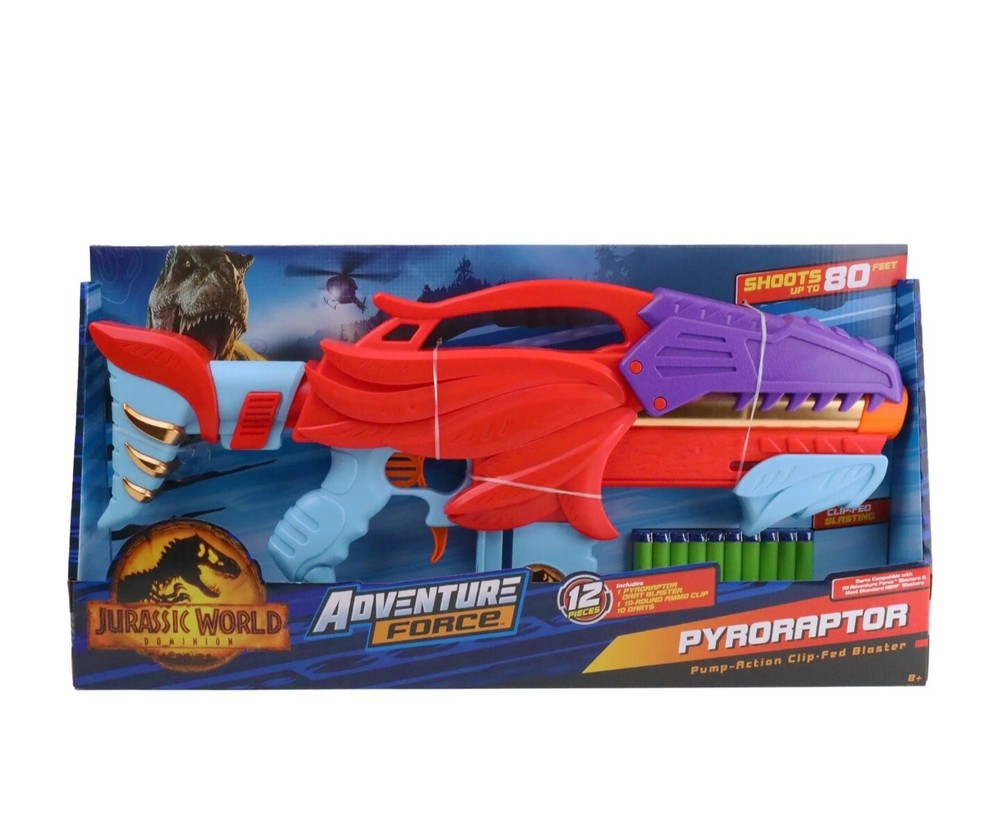 Adventure Force Pyroraptor Pump-Action Clip-FedBlaster - Compatible with Nerf