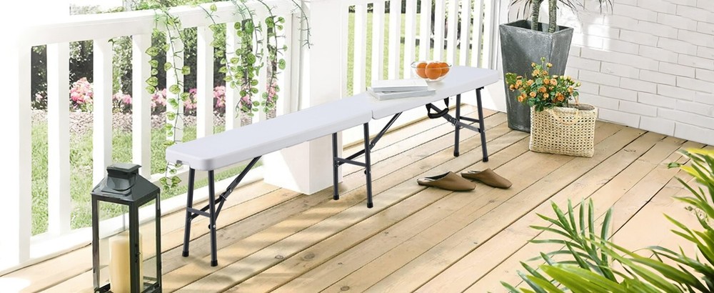 6 ft Plastic Folding Bench, Portable Foldable Bench Seating with Handle