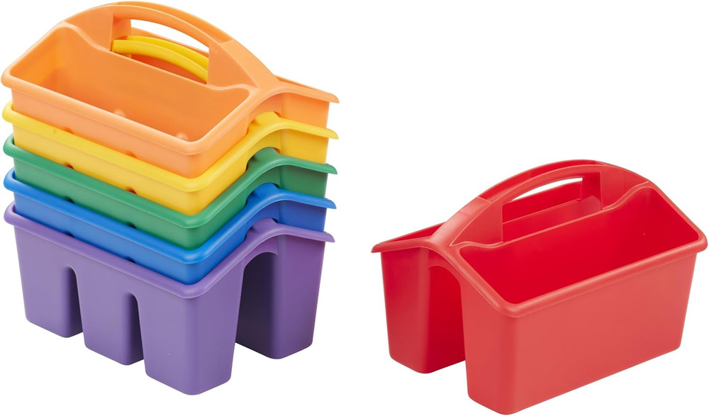 4-Compartment Small Plastic Caddy, Multipurpose Organization, Primary, 6-Pack