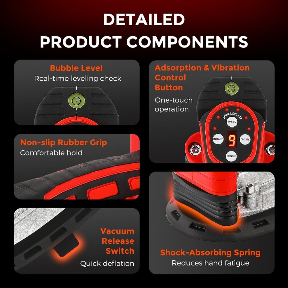 Tile Vibration Tool, 9-Speed Handheld Tiling Leveling Machine with Suction cup