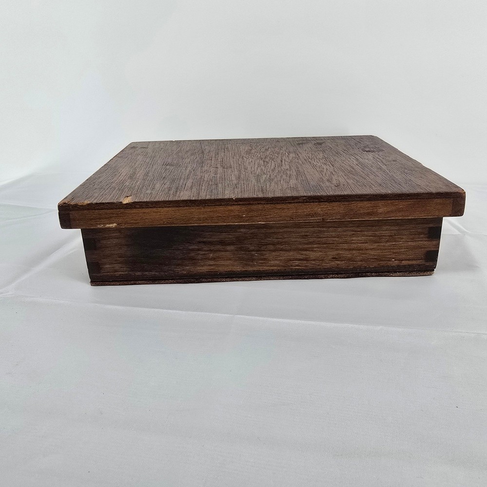 Vintage Wooden Keepsake Box Lid Dark Brown Rectangular Storage Chest