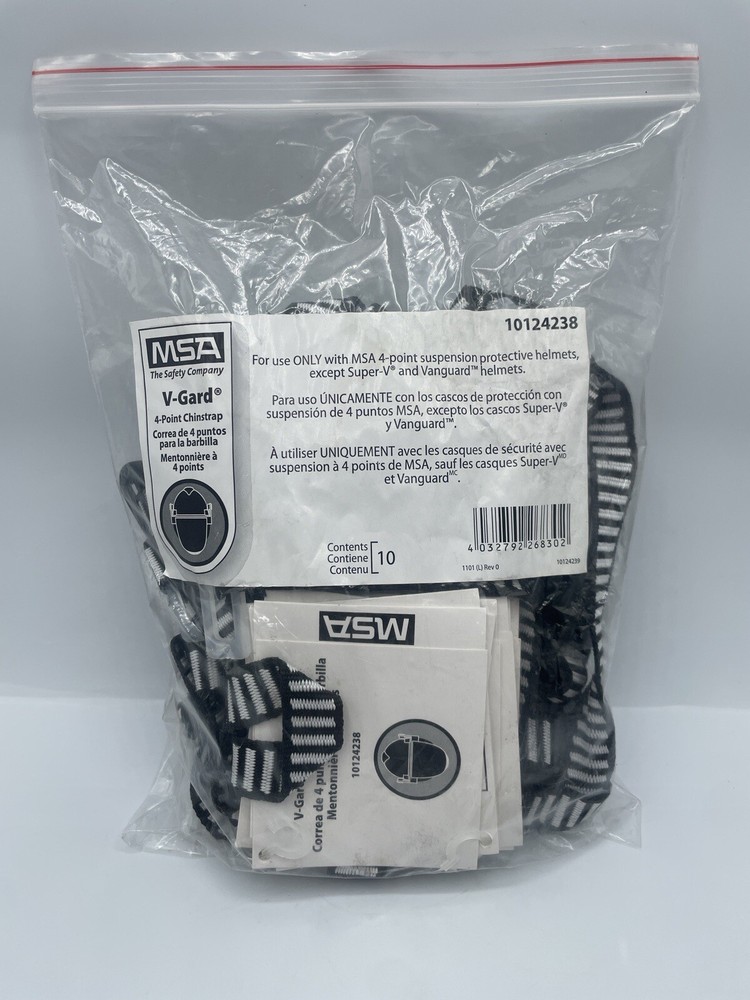 Msa Safety 10124238 Chinstrap,V-Gard,4Pt,Pkgd,10/Bag