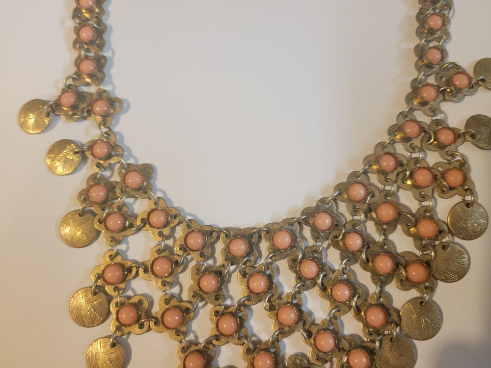 Vintage Pink Stone Linked Bib Necklace