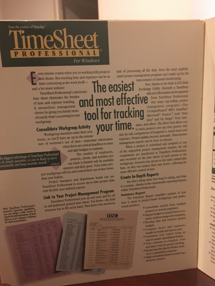 TimesSheet Professional For Windows. Unused. Includes Disks And Manuals