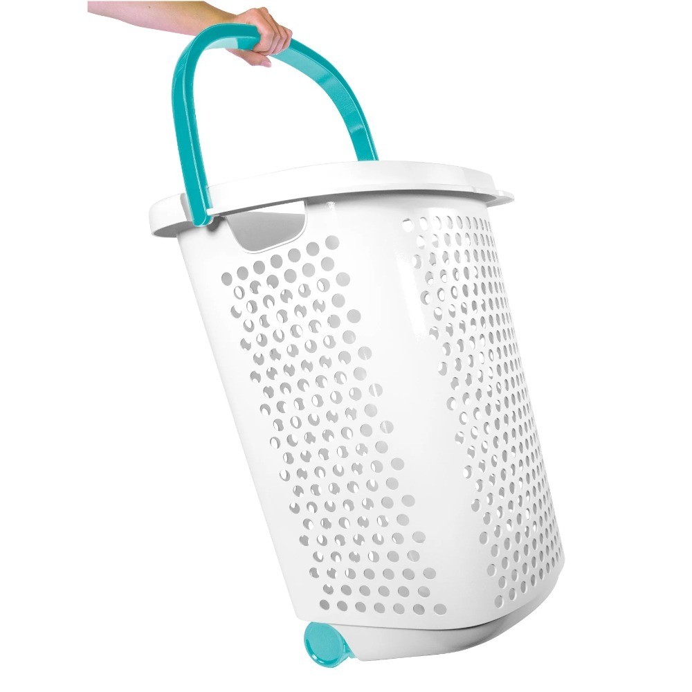 Rolling Laundry Hamper with Up Handle 2 Bushel Capacity White Storage Basket