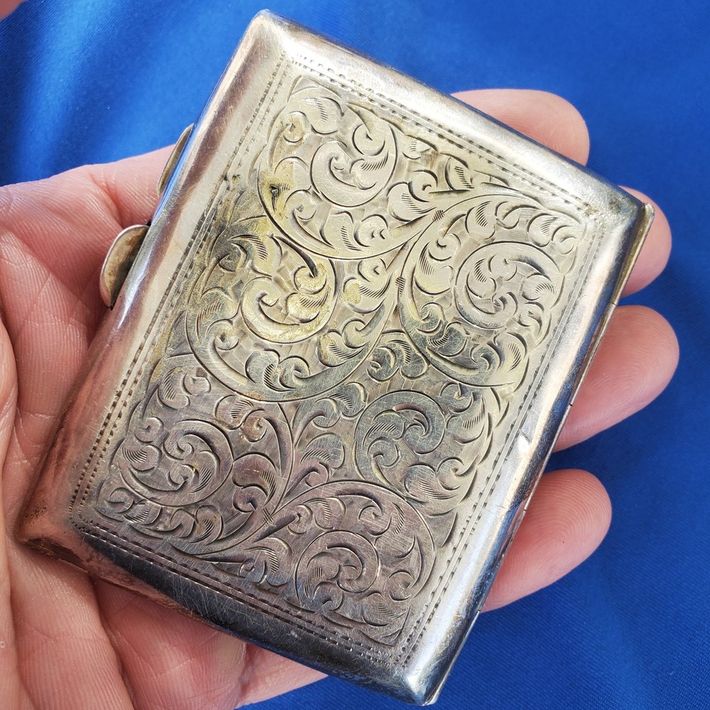 Rare Solid SILVER Hand Engraved Compartment Cigarette Vesta Case Monogram c1860