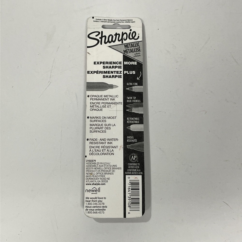 Sharpie Metallic Fine Point Permanent Markers 2/Pkg-Silver New Sealed
