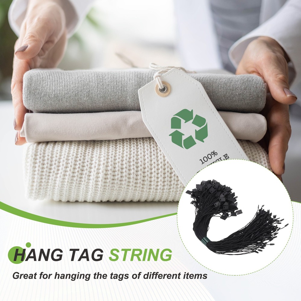 1000pcs Polyester Hang Tag String (9.1") - Plastic Snap Lock Pin Loop Black