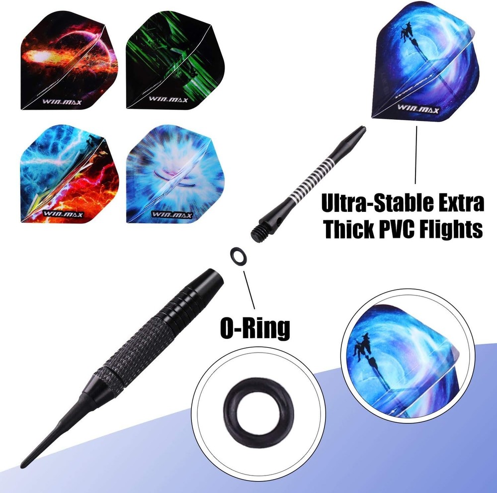 Durable Soft Tip Darts - 12-Piece Set with 100 Tips & Unique Flight Designs