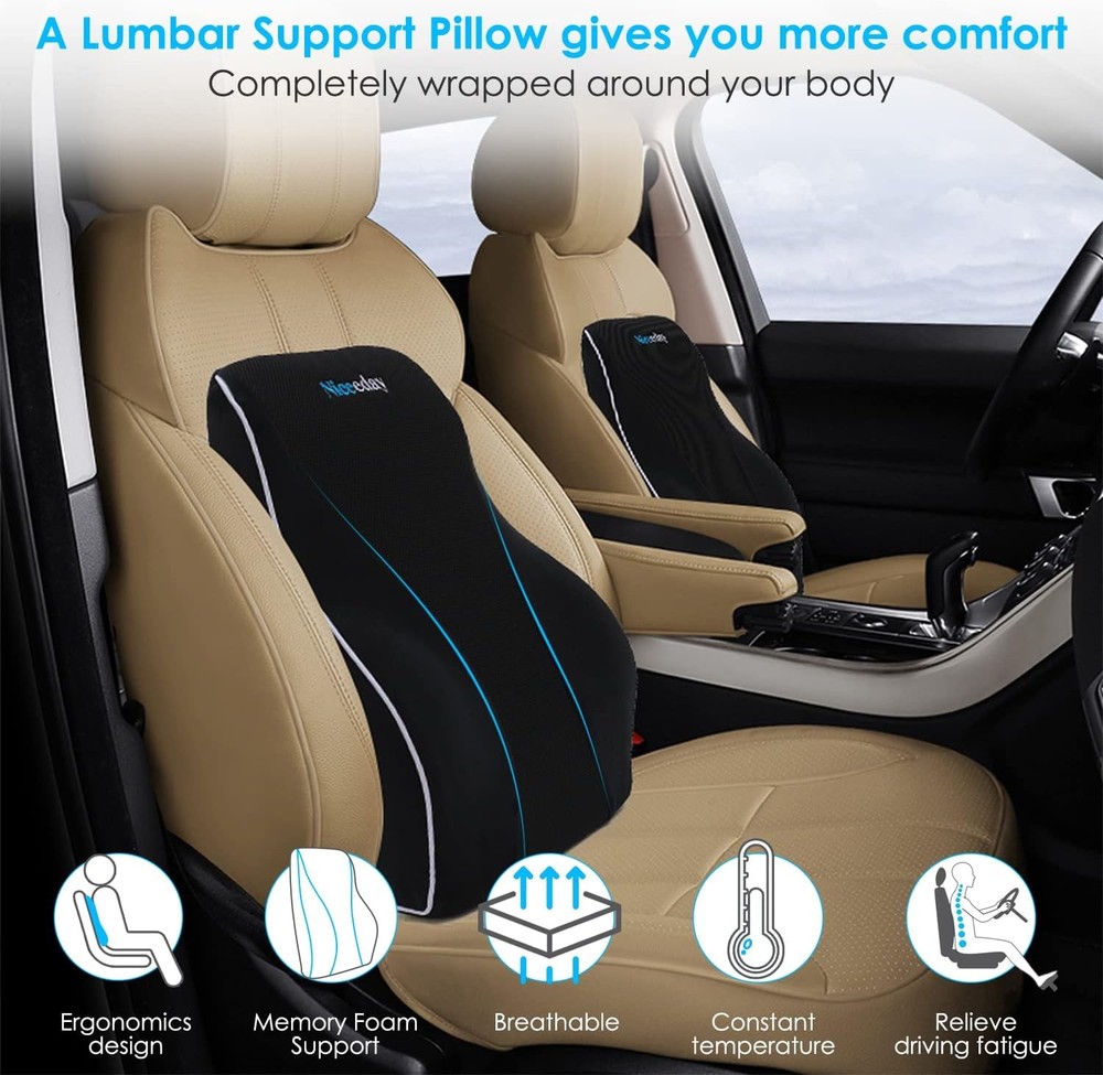 Niceeday Lumbar Support Pillow for Office Chair Car Back Support Pillow, Memory