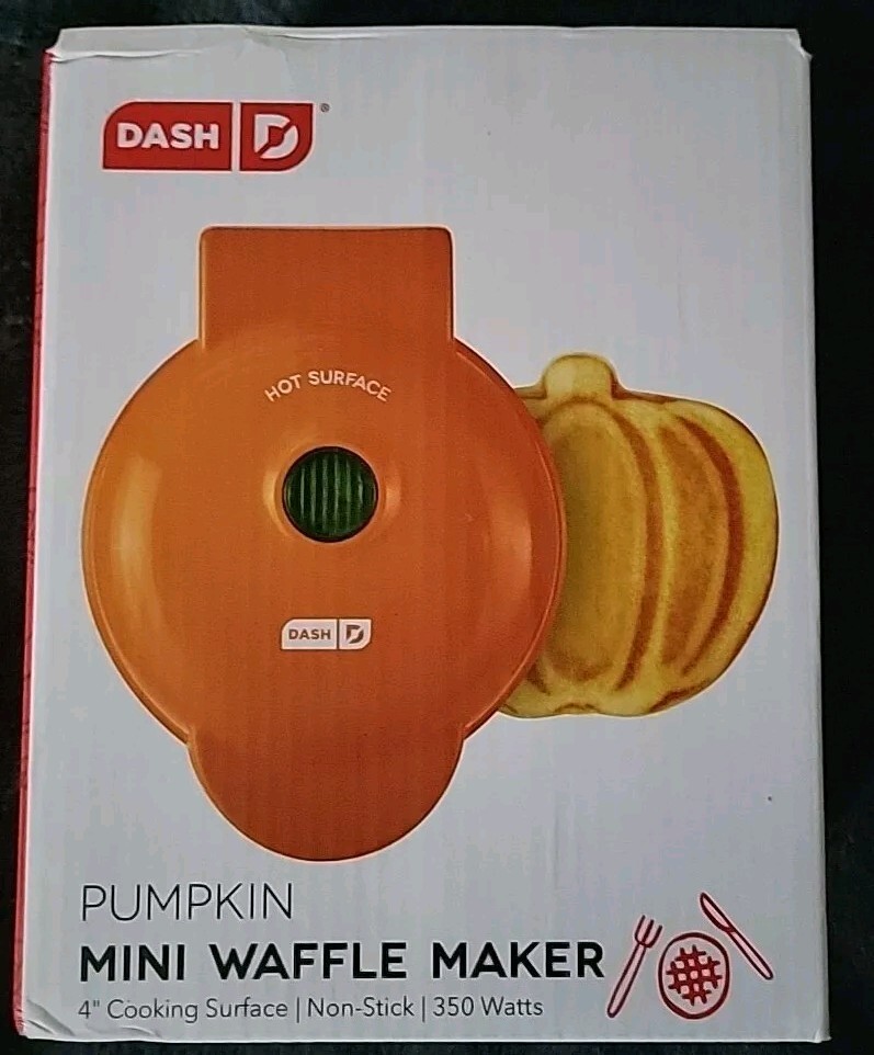 Dash DMWP001OR Mini Waffle Maker - Pumpkin Design - Orange - 4" - 350W