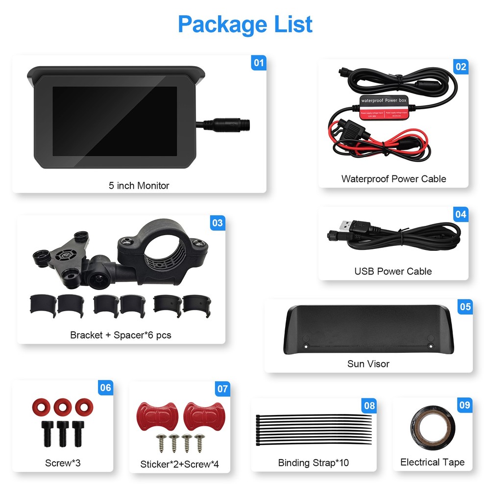 5" Motorcycle CarPlay Android Auto GPS Navigation Bright 700 Nits Touch Screen