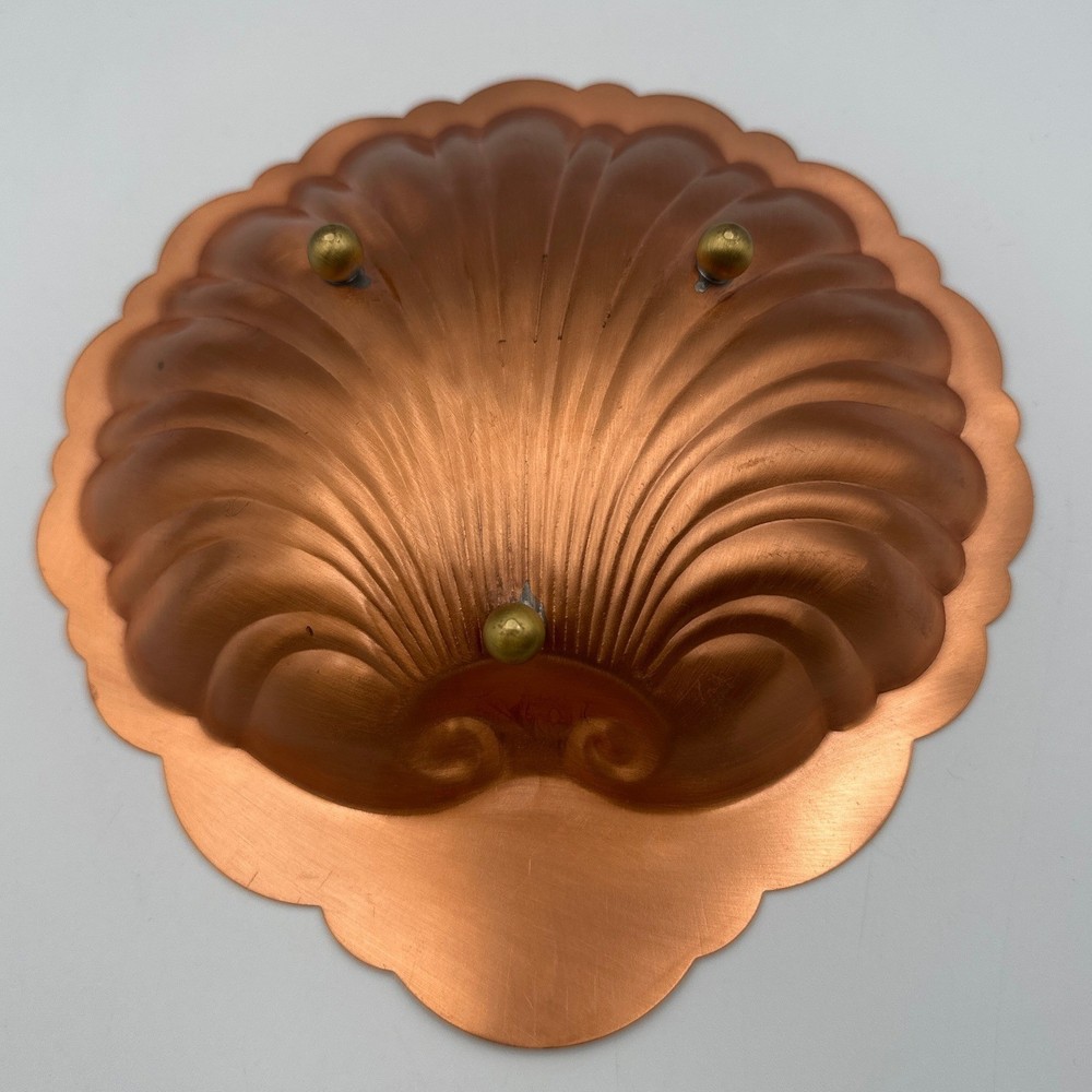 Vintage Solid Copper Scalloped Shell Trinket Brass Footed Dish