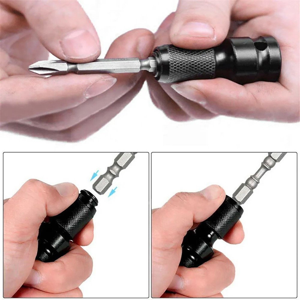 2X Socket Adapter Drill Hex Shank Chuck Change Impact Driver Tool 1/2" To 1/4"