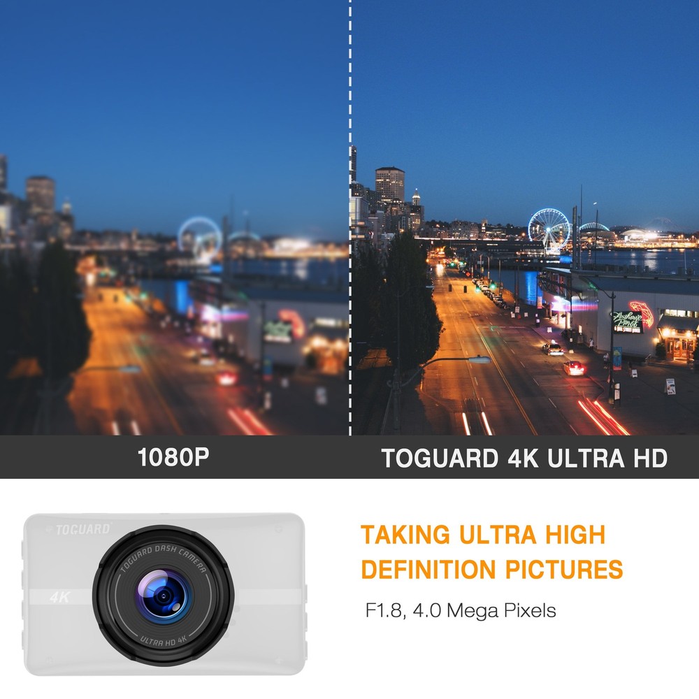 TOGUARD 4K Dash Cam Front Dash Camera Night Vision G-Sensor Video Recorder