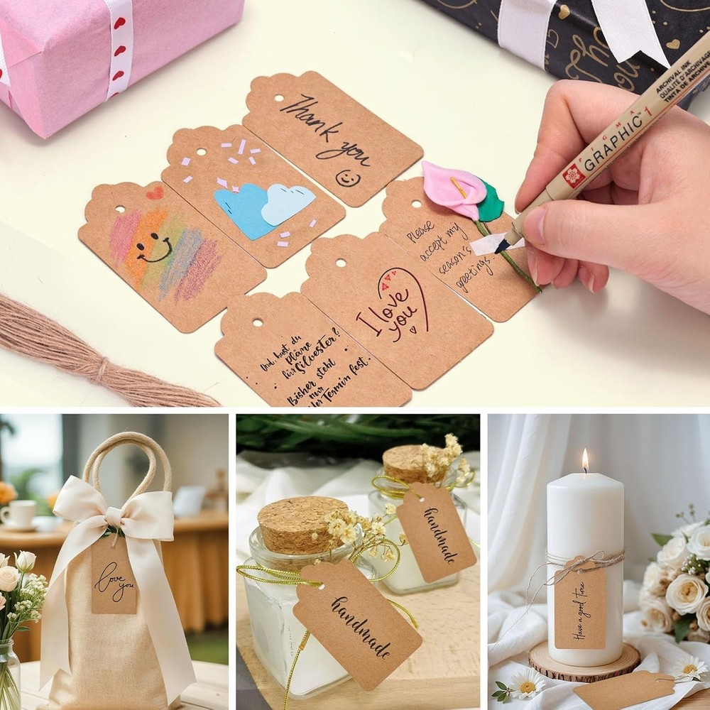 100pcs Rustic Brown Kraft Paper Gift Tags with Strings - Perfect for Gifting